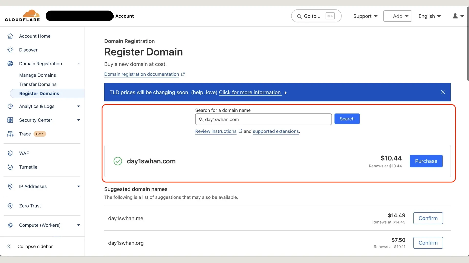 cloudflare 도메인 검색