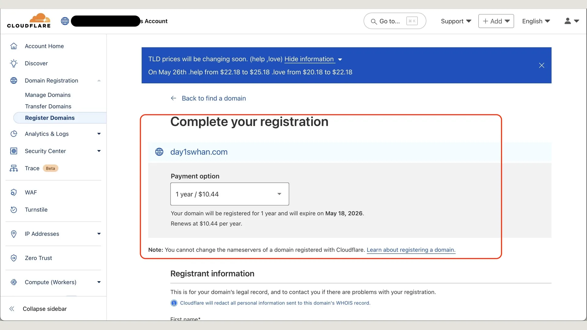cloudflare 도메인 구매