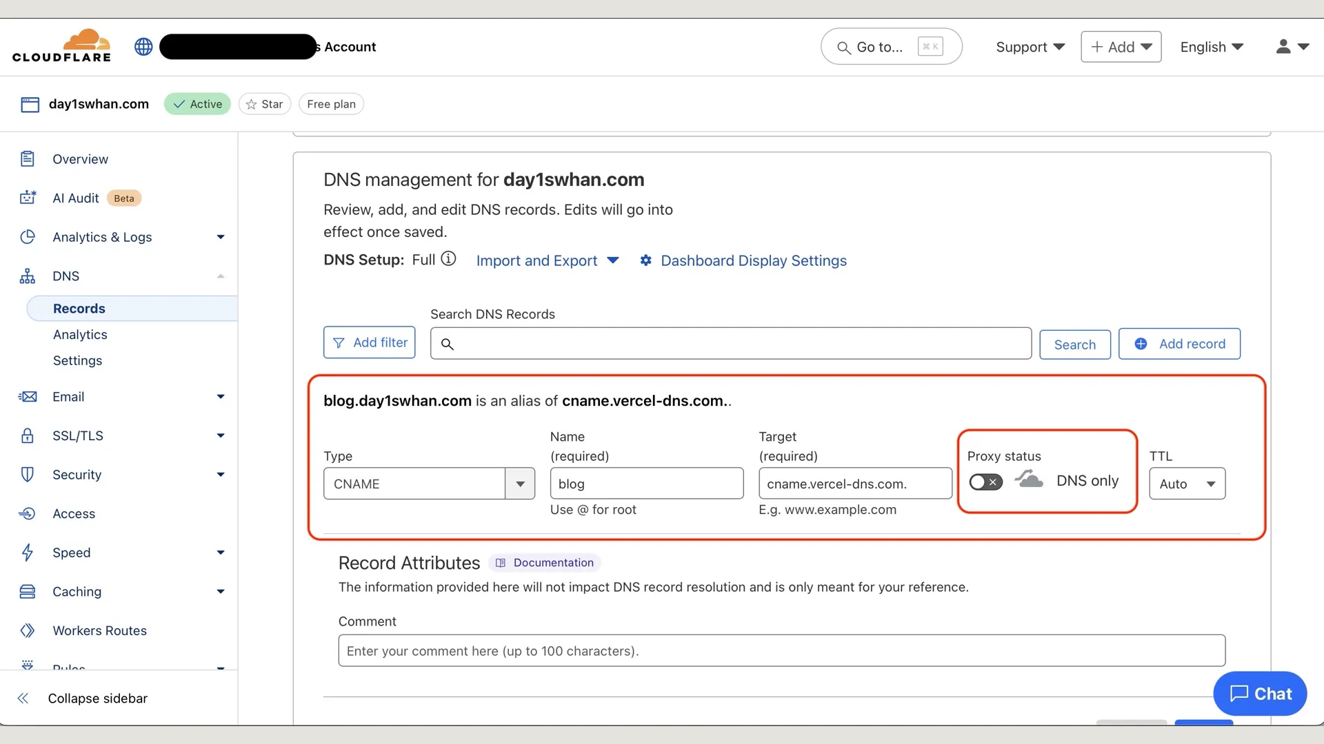 cloudflare 레코드 추가