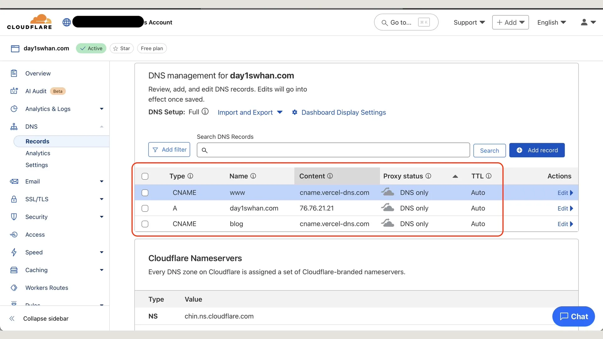 cloudflare records overview